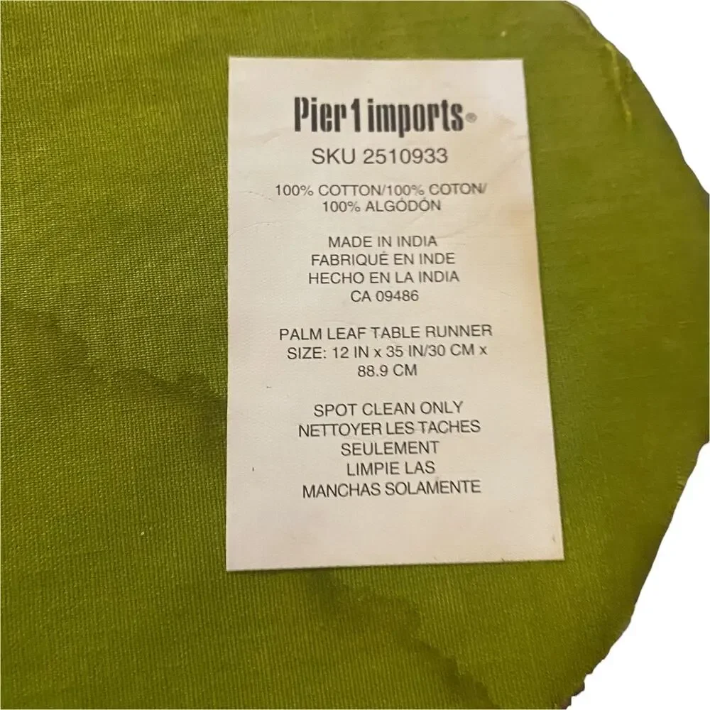 Pier 1 Imports SKU # 2510933 Beaded Palm Leaf Table Runner 100% Cotton 12